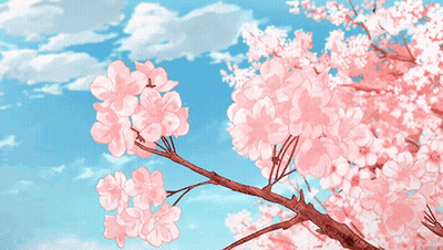 A Cherry Blossom Tree With Pink Flowers Against A Blue Sky With Clouds GIF