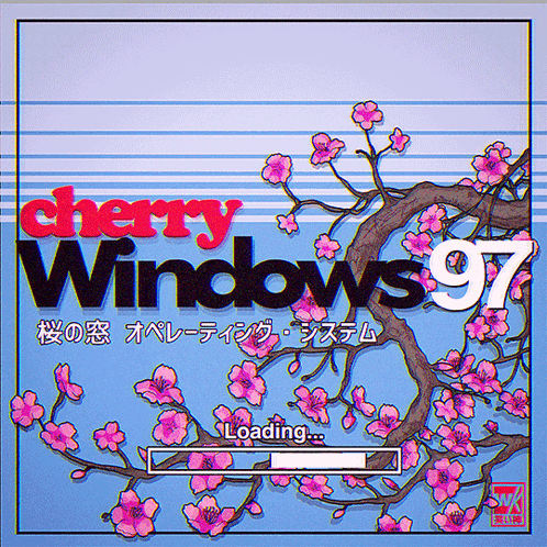 A Cherry Windows 97 Loading Screen With Pink Flowers GIF
