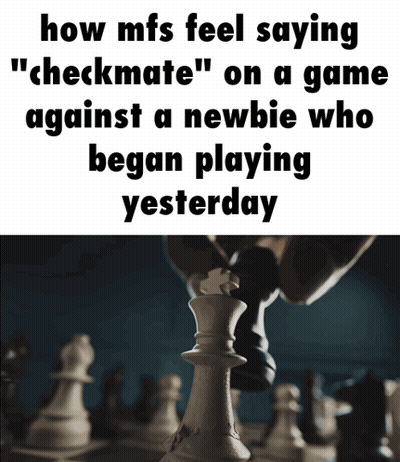 A Chess Board With The Words How Mfs Feel Saying Checkmate On A Game Against A Newbie Who Began Playing Yesterday On It GIF