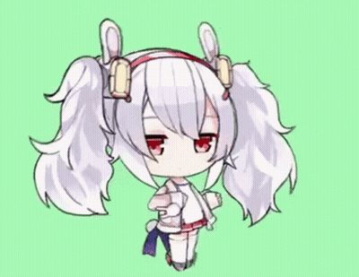 A Chibi Drawing Of A Girl With Long White Hair And Ears . GIF
