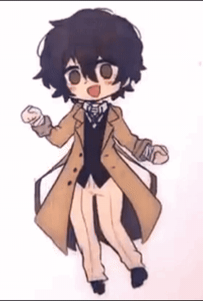 A Chibi Drawing Of A Person Wearing A Trench Coat And Pants . GIF