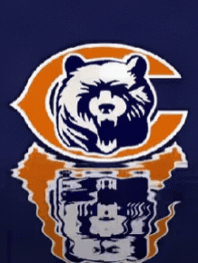 A Chicago Bears Logo Is Reflected In A Glass GIF