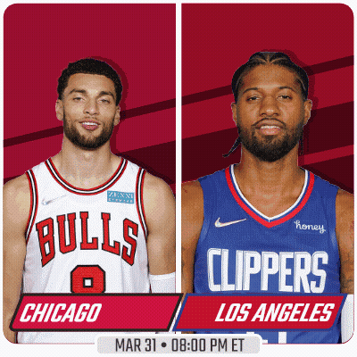 A Chicago Bulls And Los Angeles Clippers Game Is Scheduled For Mar 31 At 8:00 Pm Et GIF