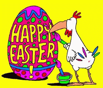 A Chicken Paints An Easter Egg With The Words Happy Easter GIF