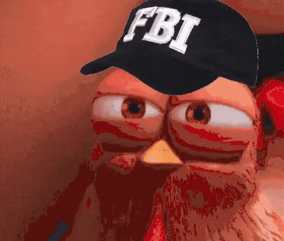 A Chicken Wearing A Fbi Hat With A Red Background GIF