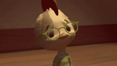 A Chicken Wearing Glasses Says " What Re We Talkin ' About " GIF