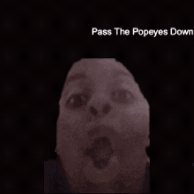 A Chicken Wing Is Flying Over A Person 'S Face With The Words Pass The Popeyes Down Below GIF