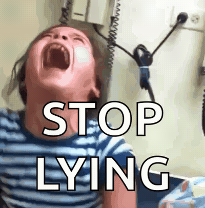 A Child Is Crying With The Words " Stop Lying " Written Above Him GIF