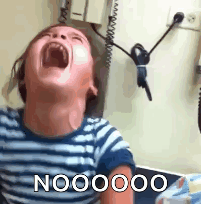 A Child Is Screaming With The Word Nooo On The Bottom GIF