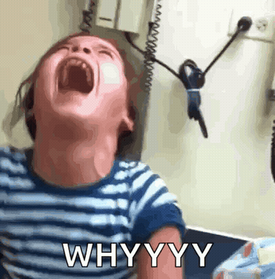 A Child Is Screaming With The Word Whyyy Written On The Bottom GIF