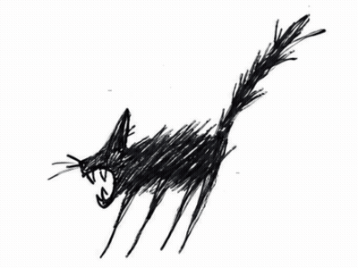 A Child 'S Drawing Of A Cat With Its Mouth Open GIF