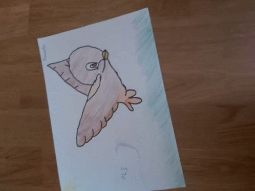 A Child 'S Drawing Of An Owl With The Word Pls On The Bottom Right GIF