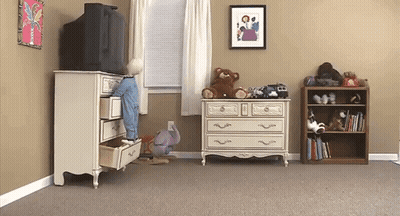 A Child 'S Room With A Tv And A Dresser GIF