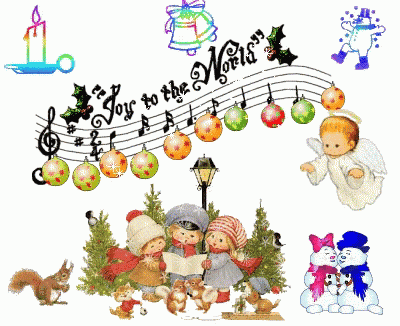 A Children 'S Christmas Scene With The Words Joy To The World Above Them GIF