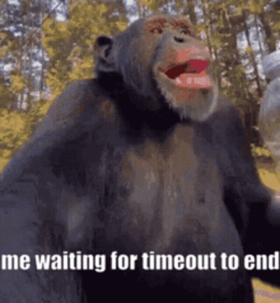 A Chimpanzee Is Holding A Bottle Of Water And Says " Me Waiting For Timeout To End " GIF