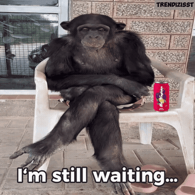 A Chimpanzee Is Sitting On A Chair With A Can Of Soda Next To It That Says I 'M Still GIF
