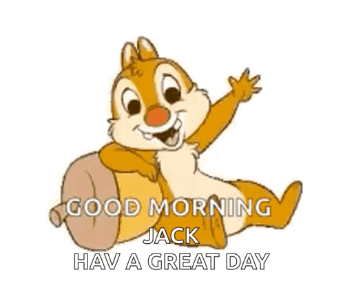 A Chipmunk Is Sitting On An Acorn And Says Good Morning Jack Have A Great Day . GIF