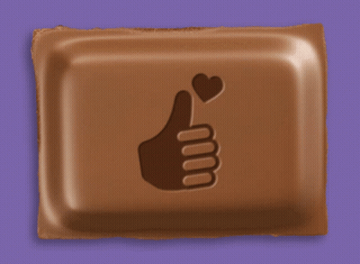 A Chocolate Bar With A Thumbs Up Sign And A Heart On It GIF