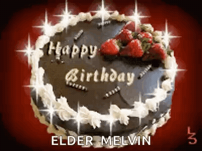 A Chocolate Birthday Cake With Strawberries And Whipped Cream On Top . GIF