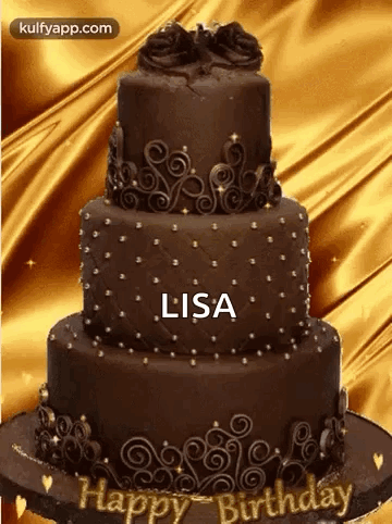 A Chocolate Cake With The Name Lisa On It GIF