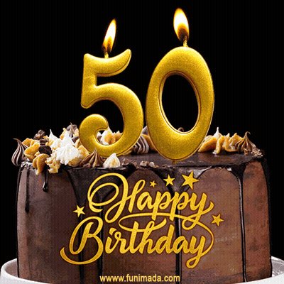 A Chocolate Cake With The Number 50 On Top GIF