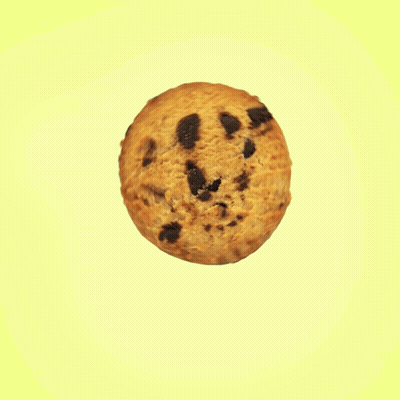 A Chocolate Chip Cookie With Arms And Legs Is Being Thrown Into The Air GIF