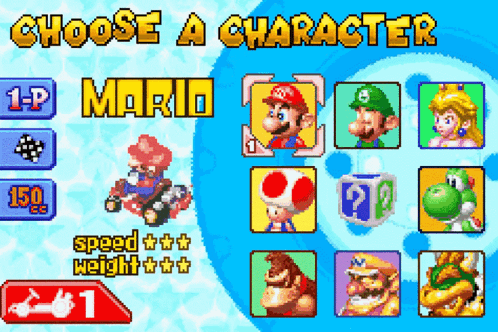 A Choose A Character Screen In A Mario Game GIF