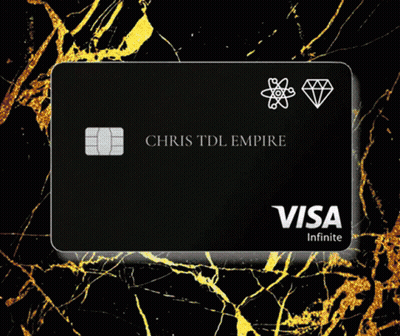 A Chris Tdl Empire Visa Card On A Pink And Black Marble Background GIF