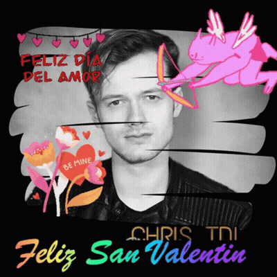 A Chris Tni Feliz San Valentin Greeting Card With A Cupid Holding A Bow And Arrow GIF