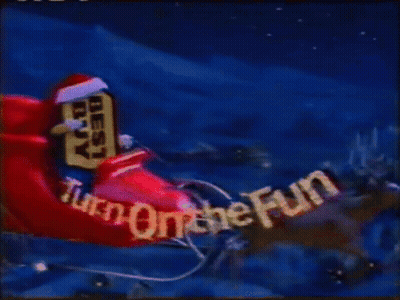 A Christmas Advertisement For Bestbuy.com Shows Santa Claus In A Sleigh GIF