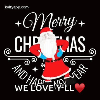 A Christmas And New Year Greeting Card With Santa Claus On A Black Background . GIF