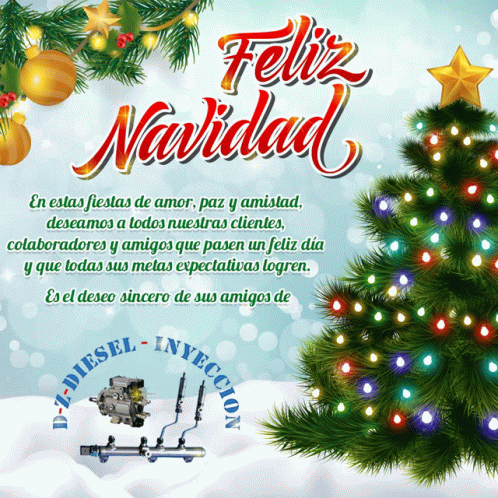 A Christmas Card That Says Feliz Navidad With A Christmas Tree GIF