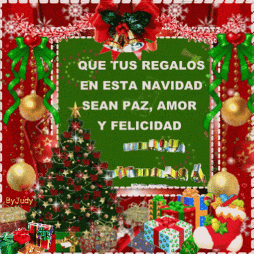 A Christmas Card That Says Que Tus Regalos En Esta Navidad Sean Paz Amor Y Felicidad On It GIF