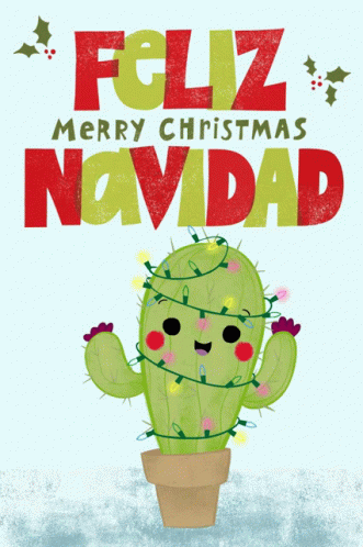 A Christmas Card With A Cactus And The Words Feliz Merry Christmas Novdad GIF