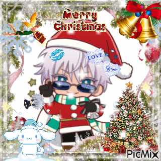A Christmas Card With A Cartoon Character Wearing A Santa Hat And Sunglasses GIF