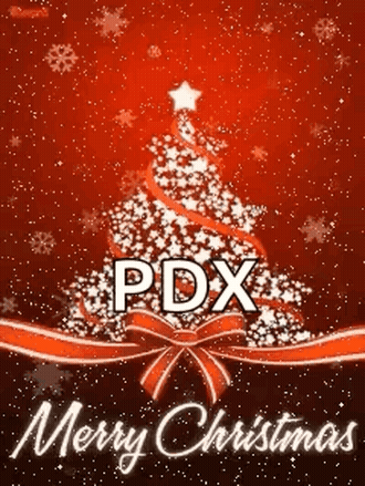 A Christmas Card With A Christmas Tree And The Name Pdx GIF