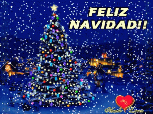 A Christmas Card With A Christmas Tree And The Words Feliz Navidad On It GIF