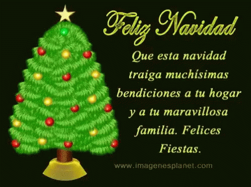 A Christmas Card With A Christmas Tree And The Words Feliz Navidad On It GIF