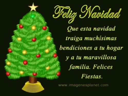 A Christmas Card With A Christmas Tree And The Words Feliz Navidad On It GIF