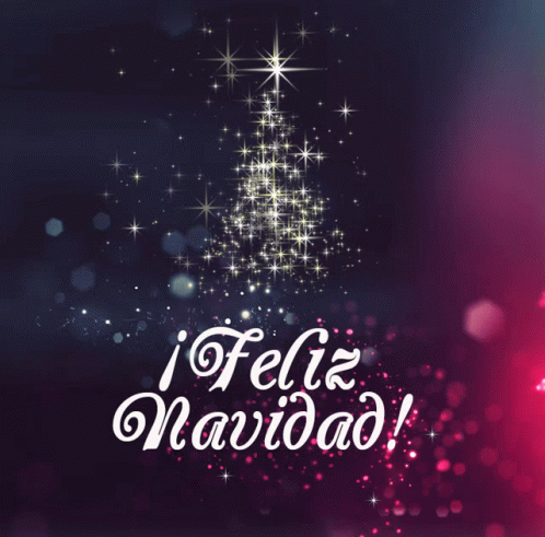 A Christmas Card With A Christmas Tree Made Of Stars And The Words Feliz Navidad GIF