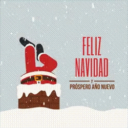 A Christmas Card With Santa Stuck In A Chimney And The Words Feliz Navidad Y Prospero Ano Nuevo GIF