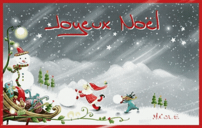 A Christmas Card With The Words Joyeux Noel Written In Red GIF