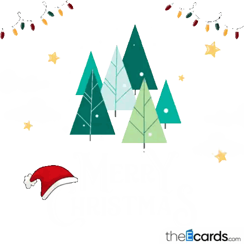 A Christmas Card With Trees And A Santa Hat On It Sticker