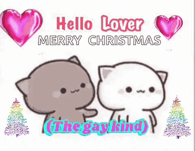 A Christmas Card With Two Cats And The Words Merry Christmas GIF