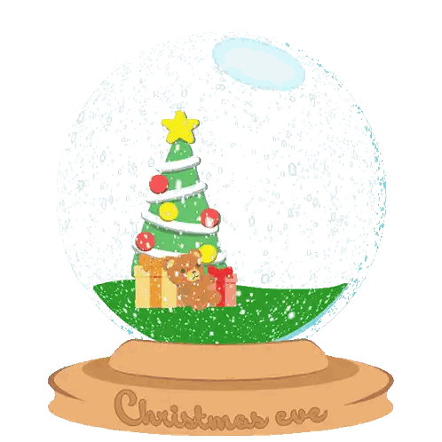 A Christmas Eve Snow Globe With Santa And A Christmas Tree Sticker