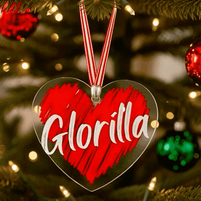 A Christmas Ornament With The Name Glorilla On It GIF