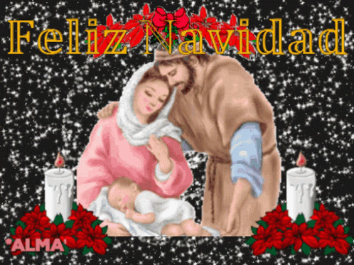 A Christmas Scene With The Words Feliz Navidad In Yellow GIF