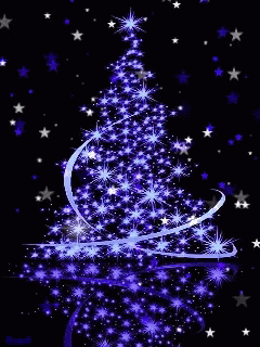 A Christmas Tree Made Of Blue Stars On A Black Background By Rose8 GIF