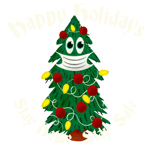 A Christmas Tree Wearing A Face Mask With The Words Happy Holidays Behind It Sticker