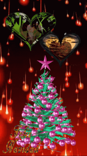 A Christmas Tree With A Pink Star On Top Of It And The Words " Good Luck " On The Bottom GIF